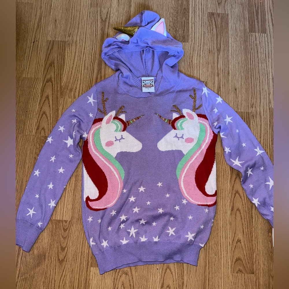 Girls Unicorn Christmas Sweater Size Large New